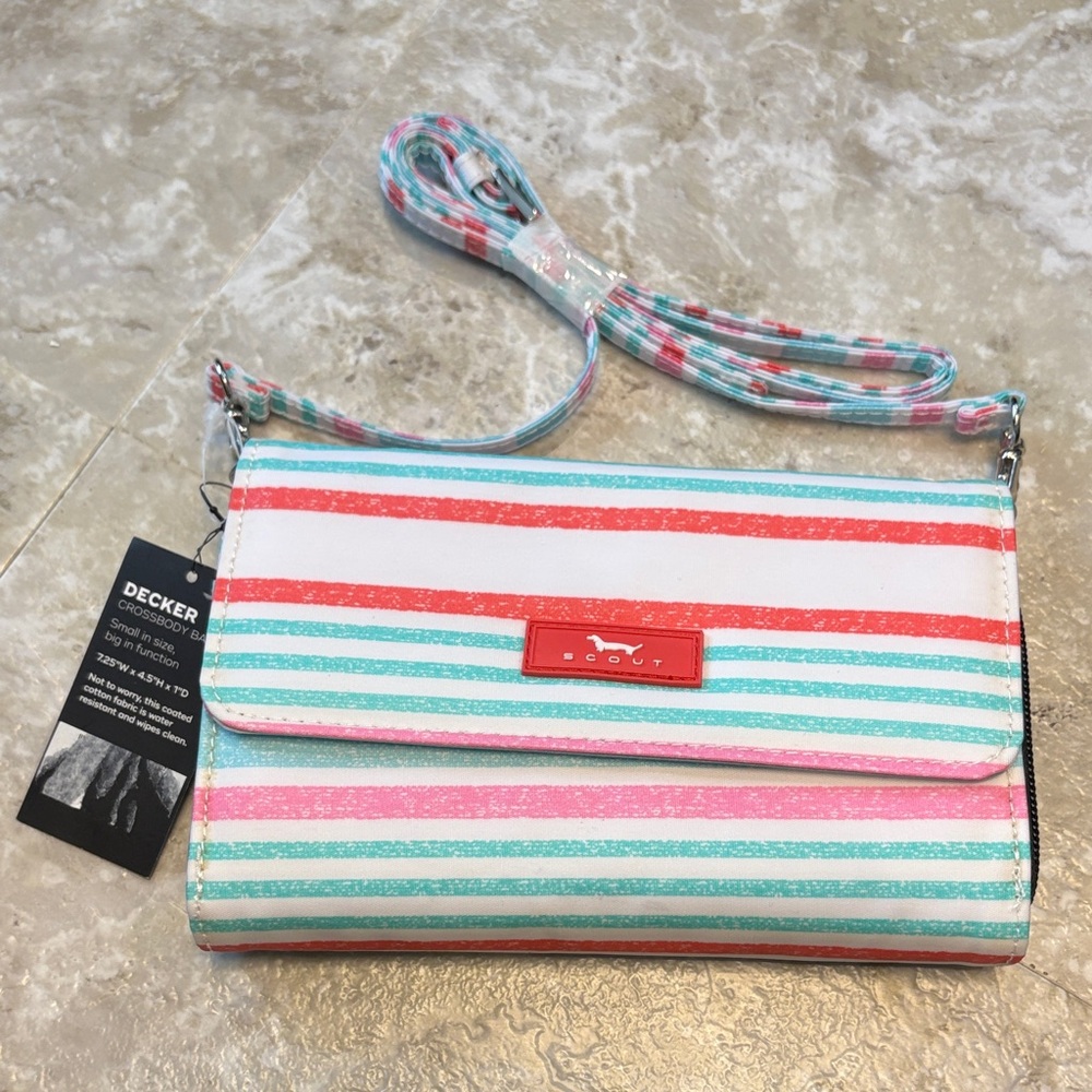 SCOUT Striped Coated Cotton Crossbody Bag in Coral, Mint & Pink NWT